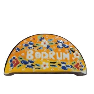 Bodrum Ceramic Napkin Holder Floral Turkish Decor Orange Blue